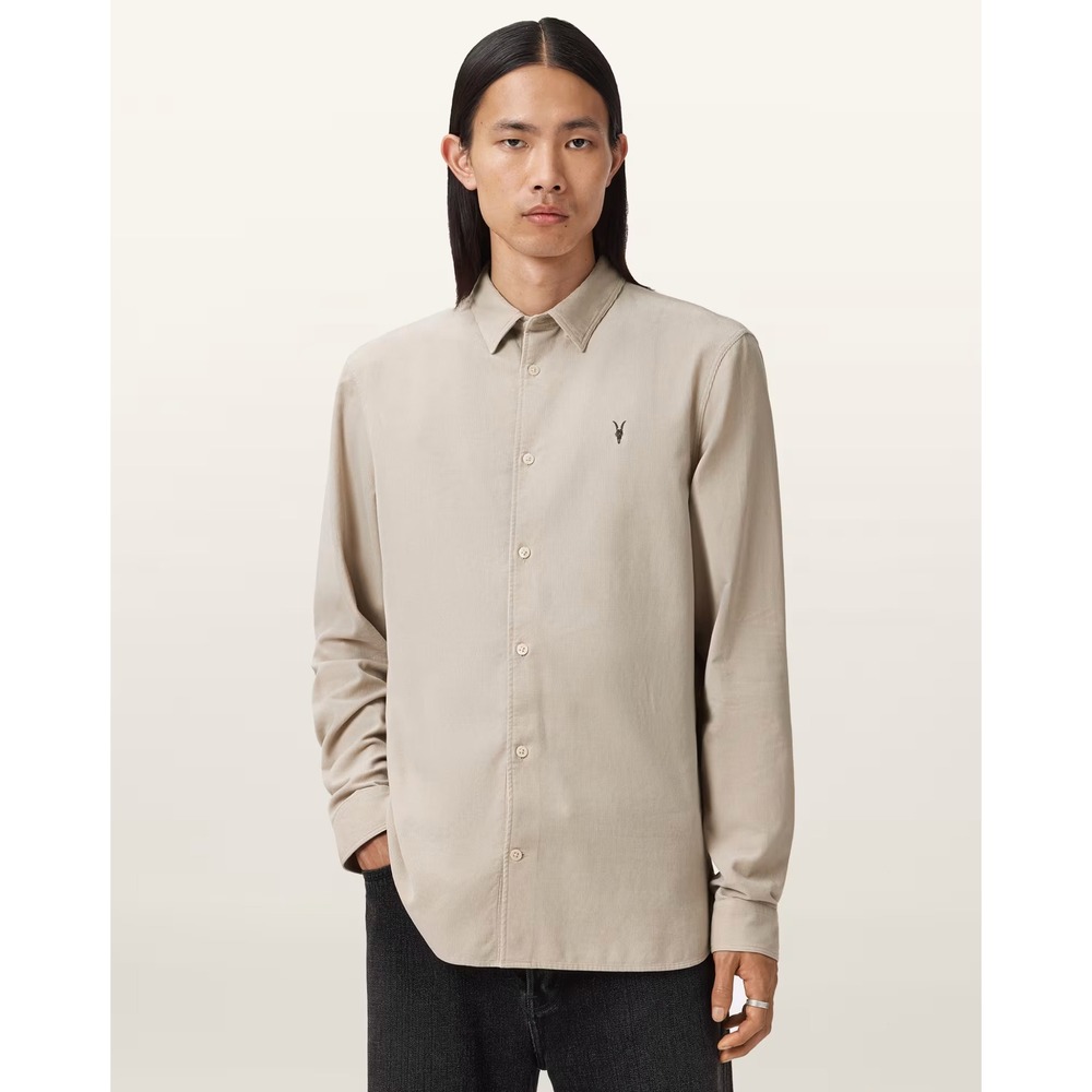 AllSaints Birchwood LS Shirt Mens Large Tan Corduroy Button Down MS122V